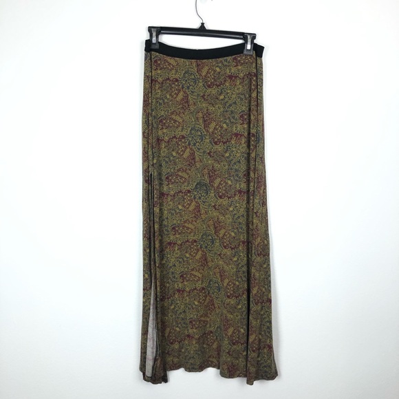Free People Paisley Boho Maxi Skirt Side Slit S - Picture 8 of 9